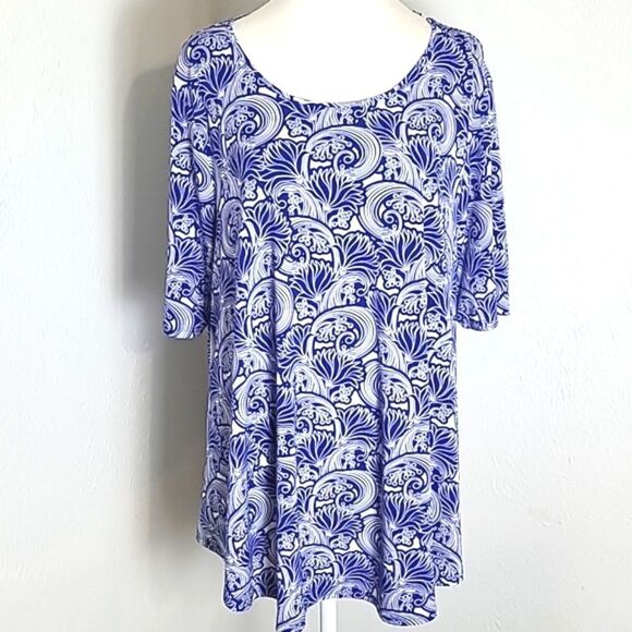 Chico's Tops - Chico's Blue & White Print Jersey Top, Size 3, XL/16